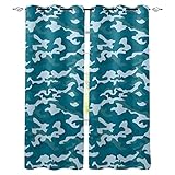 SJSXWQN Vorhang Blaue Tarnung Gardinen mit Ösen Vorhang Blickdicht Thermo Verdunklungsvorhänge Schiebegardinen für Schlafzimmer Wohnzimmer H 260 x B 140 cm 2er Set