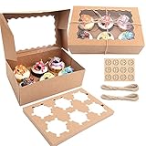 Cupcake Boxen 6er, 10 Stück Cupcake Muffin Box mit Transparentem Sichtfenster und Einsätzen, Patisserieschachteln Kartonbox Kartonschachtel mit Seil und Stickern zum Tortendekorieren, Gebäck, Kekse