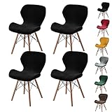 KCCRHIN Schalenstuhl Bezug Samt Stuhlhussen 2/4/6 Er Set Stretch Moderne Stuhlüberzug Abnehmbar Waschbar Sitzbezug Für Esszimmerstühle Schwingstuhl Hochzeit Büro Bankette Partys,Black 4pcs