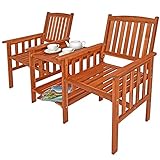Casaria Gartenbank Akazien Holz Wetterfest Tisch Ablage 2-Sitzer 163x58x91cm Belastbar Balkon Garten Terrasse Bank Holzbank Sitzbank Kinobank 320kg
