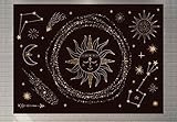 UTUMAX Wandbehang 150 x 150 cm Teppich Sonne Mond Sterne Nachthimmel Heimdekoration Wandteppich Schwarz Weiß Totem Hippie Hängende Wandteppiche