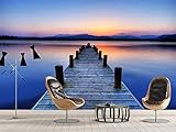 Tapete 3D Wandbild Wood Bridge Big Sea Pier Landschaft Fototapete 3D Effekt Vliestapete Wohnzimmer Schlafzimmer Wanddeko 400cmX250cm