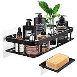 Duschablage ohne Bohren Schwarz Duschregal mit Seifenschale Weltraumaluminium Rostfrei Duschkorb mit 2 Haken und 5 Klebeflächen Badezimmer Duschablage Selbstklebendes Oder Bohren für Bäd Küchen