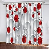 SATUSA Vorhänge Wohnzimmer Blickdicht Gardinen Verdunkelungsvorhang Schlafzimmer Kinderzimmer Thermovorhang Fensterdekoration 3D Rote Rosen Muster Ösenschal 2Er Set 200X160Cm