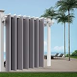 Comlax Outdoor Vorhänge mit Ösen Wasserdicht, 254x215cm Extra Breit Grau Outdoor Vorhang Pavillon Sichtschutz Schutz Für Veranda/Pergola/Garten/Schiebetür/Pavillon, 1 Stück