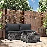 BULANED 3-TLG. Garten-Lounge-Set mit Kissen, Balkonmöbel, Balkon Möbel Set, Gartenlounge Set, Sitzgarnitur Garten, Balkonset, Terrassen Möbel, Sitzecke Balkon, Grau Poly Rattan