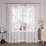 Yujiao Mao Schiebevorhang mit durchbrochener Blumenstickerei, modische Moderne orientalische Stil weiß Fenstervorhang mit Kräuselband, 1 Stück pro Packung BxH 140x245cm
