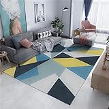 Teppich Für Wohnzimmer Schlafzimmer Blau Teppichboden Wohnzimmer Blau Geometrisches Minimalist Isches Muster Teppichboden Für Das Schlafzimmer Langlebig Teppich Anti Rutsch 80X160Cm Teppich Was