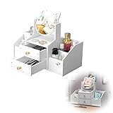 ALEPGLDE Make Up Kosmetik Organizer, Beauty Organizer, Make-up Organizer mit Schubladen, make up organizer mit spiegel, Schmink Aufbewahrung Kosmetikbox für Dresser Schlafzimmer Badezimmer, Weiß