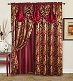 Golden Rugs Jacquard LuXury Vorhang Fensterpaneel Set Vorhang mit angenähtem Volant und Rückseite Schlafzimmer Wohnzimmer Esszimmer 284,5 cm x 213 cm Jana Collection (Burgundy)