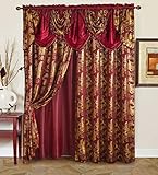 Golden Rugs Jacquard LuXury Vorhang Fensterpaneel Set Vorhang mit angenähtem Volant und Rückseite Schlafzimmer Wohnzimmer Esszimmer 284,5 cm x 213 cm Jana Collection (Burgundy)