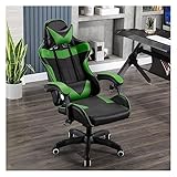 RJZHJYD Gaming Stuhl mit Fußstützen Gamer Stuhl Mit Massagefunktion Ergonomisch Computerstuhl Gaming Chair Höhenverstellbar Sessel Drehstuhl(Color:Grün A)