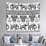 PSVOD Böhmische Elefanten-Muster Wandteppich zum Aufhängen Schlafzimmer Wohnzimmer Stoff Home Dekoration Wandbehang Wanddekoration Wandteppich 152 x 130 cm
