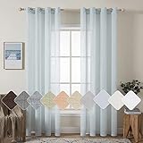 MIULEE 2er Set Voile Vorhang Sheer Leinenvorhang mit Ösen Transparente Leinen Optik Gardine Ösenschal Wohnzimmer Fensterschal Lichtdurchlässig Dekoschal Schlafzimmer 140x245cm (B x H) Hellblau