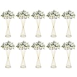 Nuptio Gold Vase für Hochzeit Tafelaufsätze: 68cm Hohe 10 Stück Trompete Vasen Künstliche Anordnung Blume Stand Metall Tisch Tafelaufsatz für Jubiläum Geburtstag Party Empfang Dekoration