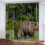Vorhänge Tierischer Braunbär 182 X 214 cm (B X H) 3D Verdunklungsgardinen 2Er Set Blickdichter Vorhang Verdunkelung Mit Ösen Für Schlafzimmer Wohnzimmer Kinderzimmer Jungen- Und Mädchenzimmer