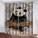 TEMKIN Vorhang Blickdicht Schlaufen, 3D Tier-Panda-Schnee-Szene Muster Ösenvorhang 2Er Set, Verdunkelungsvorhang Schlafzimmer Mit Ösen, Thermogardine Wohnzimmer Modern Fensterdekoration 240X264cm