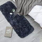 CHOSHOME Teppich Schlafzimmer Moderner Flauschiger Teppich, Anti-Rutsch Unterseite, Waschbarer Teppich Wohnzimmer Hochflor Schlafzimmer rutschfest Flauschig Weich Teppich Einfarbig Grau 40x120CM