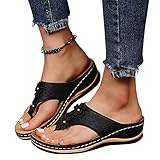 pantoletten damen Damen Sandalen Mit FußGewöLbestüTze Sommer Hausschuhe Indoor Outdoor, Kunstleder Rutschfeste Kausale Dicke Sohle Bequeme Keilsandalen Plattform Freizeitschuhe Damen E38