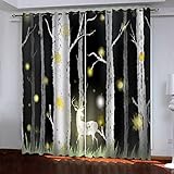 WIRMEC Gardinen Mit Ösen Schlafzimmer Verdunkelungsvorhang 3D Birkenwaldkitz Muster Blickdicht Vorhang, Wohnzimmer Fensterdekoration Thermogardine 2 Stücke H 232 X B 264 cm