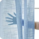 Topfinel 2 Stücke Leinen Gardinen mit Ösen Voile Vorhang Halbtransparent Gardinen Wohnzimmer Modern Vorhänge Leinen 140x245cm （BxH Blau