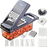 H&S Professional 12-in-1 Gemüseschneider, 7 Klingen, Zwiebelwolf, Zerkleinererer, Schneider, Würfel mit Behälter, ein Profi-Lebensmittelzerkleinerer in Weiß und Grau