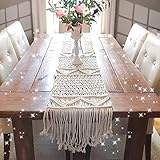 WUWEOT Tischläufer Makramee 32 x 200 cm Macrame mit Langen Quasten Table Runner Bohemia Handgewebt Tischdecke Boho Dekor für Rustikale Hochzeit Esstisch oder Couchtisch Landhausstil