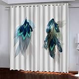 Schattierung Vorhänge 2Er Set 3D Blaue Feder Druck Isolierung Schalldichte Kinder Gardinen Blickdicht Mit Ösen Vorhang Fenster Für Wohnzimmer Schlafzimmer Balkon 140(B) X160(H) cm