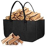 AiQInu Brennholz Filztasche Holzkorb für Kaminholz, Faltbar Feuerholzkorb Schwarz Kaminholztasche Holztasche 50x25x25cm, Einkaufskorb Shopper Filztaschen Aufbewahrungskorb für Holz, Zeitungen