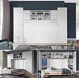 Schrankbett Wandbett Wandklappbett horizontal HB 120x200 mit 2 Schränken & Aufsatz weiß, Eiche Sonoma Schlafzimmer komplett neu