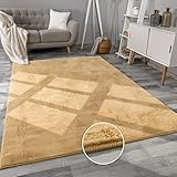 Paco Home Waschbarer Hochflor Teppich Wohnzimmer Flauschig Fellteppich Kunstfell Plüsch Shaggy Weich Fellimitat, Grösse:60x90 cm, Farbe:Gelb