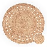 Paco Home Teppich Rund Wohnzimmer Jute Boho Ethno Muster Modern Handgefertigt Naturteppich, Grösse:80 cm Rund, Farbe:Natur