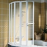 Schulte Duschabtrennung faltbar für Badewanne, 115 x 140 cm, einfacher Aufbau, 3 mm Sicherheitsglas Dekor Querstreifen, alpinweiß, Made in Germany