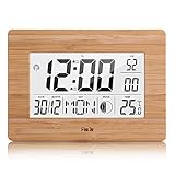 FanJu FJ3530 Digital Wecker Funk Batteriebetriebener Groß Tischuhr mit Extra Großem Display | Innentemperatur | Mondphase | Schlummerfunktion | Calendar Wecker für Zu Hause.