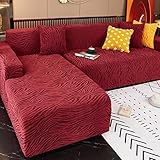 Sofabezüge in L-Form, Stretch-Sofa-Schonbezüge mit elastischem Boden, Sofabezüge und Loveseat-Bezüge für 1-, 2-, 3-, 4- und 5-Sitzer, Möbelschutz für Chaiselongue-Set, Rot-3 Sitzplätze: 190–230 cm