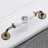 GROWBY Antike bronzefarbene Keramik-Schrankgriffe, Zinklegierung, Schubladenknöpfe, Kleiderschrank-Türgriffe, Morning Glory-Möbelgriff, 1018G8, 128