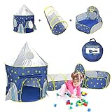 Kinder Spielen Zelt,3 in 1 Kinderspielhaus Kinderspielzelt mit Tunnel Bällebad für Kleinkinder Jungen Indoor Outdoor Spielhaus
