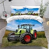 KOOKYY Bettwäsche-Sets 3D Druk Traktor Bettbezug 220x240 Atmungsaktive Mikrofaser Bettbezüge 3 Teilig Landwirtschaftliche Maschinen Mit Reißverschluss Und 2 Kissenbezüge 80x80cm Für Teenager