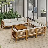 CIADAZ 9-TLG. Garten-Lounge-Set mit Creme Kissen, Terassenmöbel Wetterfest, Loungemöbel Terrasse, Garten Sitzgruppe, Sitzecke Balkon, Massivholz Akazie