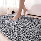 DEXI Badezimmerteppich 50 x 80 cm,Chenille Badematte rutschfest,Weicher Badvorleger Maschinenwaschbar,Mikrofaser Absorbent Badteppich für Badewanne,Dusche und Badezimmer - Grau