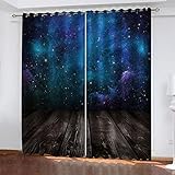 Outdoor Vorhang Wetterfest Mit Ösen Schlaufen 2Er Set Blaue Sternenhimmellandschaft 200X214Cm Verdunkelungsvorhang Blickdicht Vorhänge Kinderzimmer Junge Mädchen Fenstergardinen Wohnzimmer Schlafzi