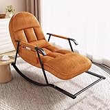 JHYCCDD Schaukelstuhl, gepolsterter Wippsessel mit hoher Rückenlehne und ergonomischen, verstellbaren Fußstützen, Seitenstuhl, Outdoor-Innenmöbel (orange)