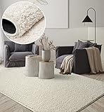 the carpet Foxy Shaggy Teppich, Hochflor, Langflor, Wohnzimmer, Schlafzimmer, Einfarbig, pflegeleicht, Anti-Rutsch, 30 mm Florhöhe, Creme, 80 x 150 cm