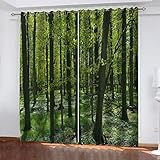 GSKOQD Gardinen Kinderzimmer Blickdicht - 2 Stück 140X160Cm (B X H) 3D Digitaldruck Grüner Baumdruck Vorhang Verdunklungsvorhänge Schlafzimmer Wohnzimmer Ösenschal Kinder Thermovorhang