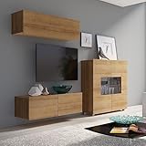Lomadox Kleines Wohnwand Set mit Highboard in Eiche Gold Nb., B/H/T ca. 220/200/43 cm