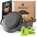 Gusseisen Topf 2in1 mit Grillpfanne/Deckel, Ø26cm, 4,6 L Casserole perfekt zum Brot backen oder Garen, Schmortopf Induktionsgeeignet, Gusseisen Bräter