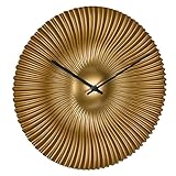 TFA Dostmann Analoge Designer Wanduhr Rokoko, 60.3520.53, Moderne Fächeroptik, extravagantes goldenes Ziffernblatt, Funkuhr, Gold