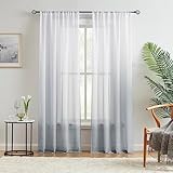 Ombre Chiffon Durchsichtige Vorhänge Grau für Wohnzimmer, Crinkle Semi Voile Vorhang Paneele für Schlafzimmer Dekoration, 2 Paneele, 107 cm Bx95 L