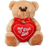 matches21 Teddybär mit Herz/Herzteddy Hab Dich lieb Hellbraun/beige 25 cm Kuscheltier Schmusetier - Geschenkidee Klassiker Freundin
