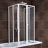 Schulte Duschabtrennung faltbar für Badewanne 70-80 cm, einfacher Aufbau, Kunstglas Softline hell, alpinweiß, langlebig, D1700 04 01